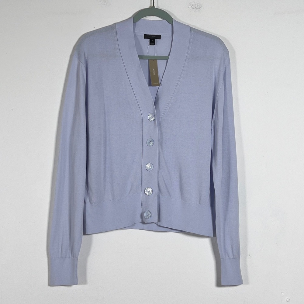 J.Crew Cropped Cardigan Sweater Women Sz XL Dusty Blue V-Neck Button Front